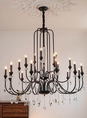 法式覆古吊灯客厅中古楼梯挑空别墅中空覆式蜡烛灯乡村简约水晶灯