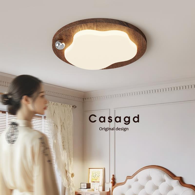 中古风卧室吸顶灯覆古胡桃木色云朵客厅创意全光谱护眼灯具casagd