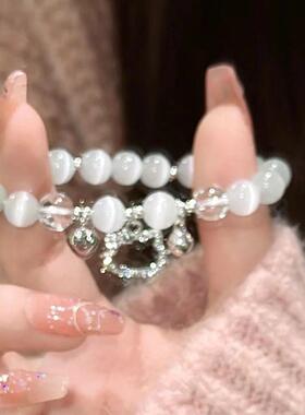 水晶手链可爱猫爱心铃铛手链女小众设计ins送闺蜜礼物姐妹手饰