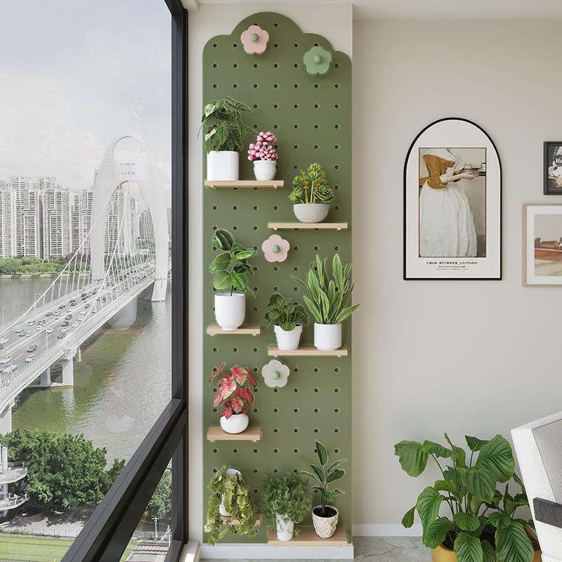 阳台洞洞板置物架配件桌面定制实木免打孔入户玄关造型墙绿植装饰