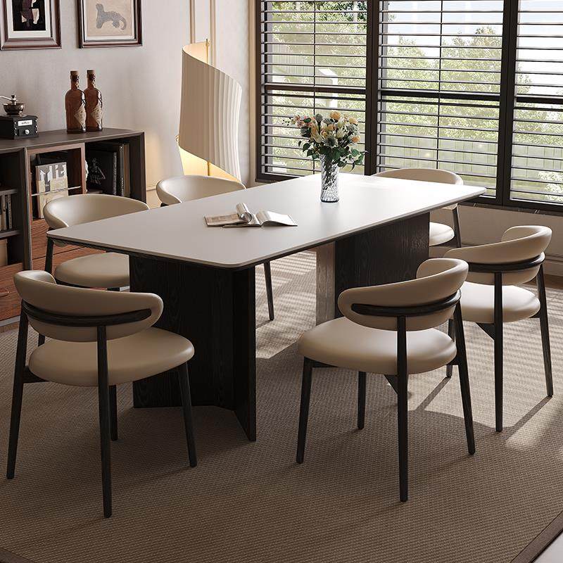 实木餐桌岩板家用现代小户型黑色轻奢餐桌椅长方形意式极简饭桌子