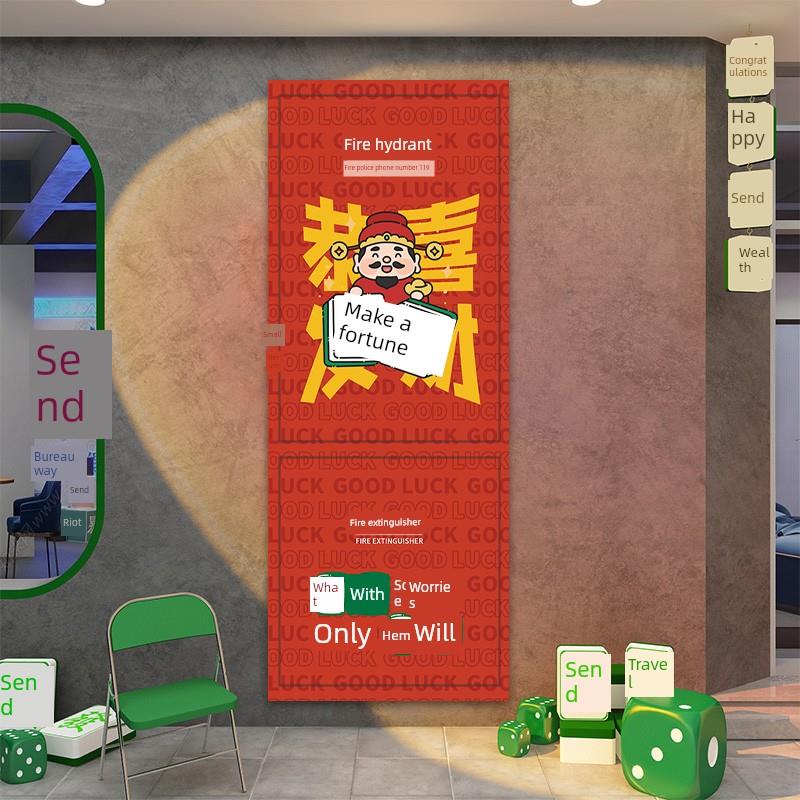 消防栓装饰遮挡贴纸麻将馆棋牌室包间商场台球室灭火器柜门贴海报