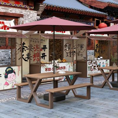 户外塑木桌椅组合网红奶茶店咖啡厅休闲桌椅室外庭院花园连体餐桌