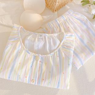 带胸垫全棉A类纯棉双层纱布睡衣女款2025夏季新款短袖家居服套装