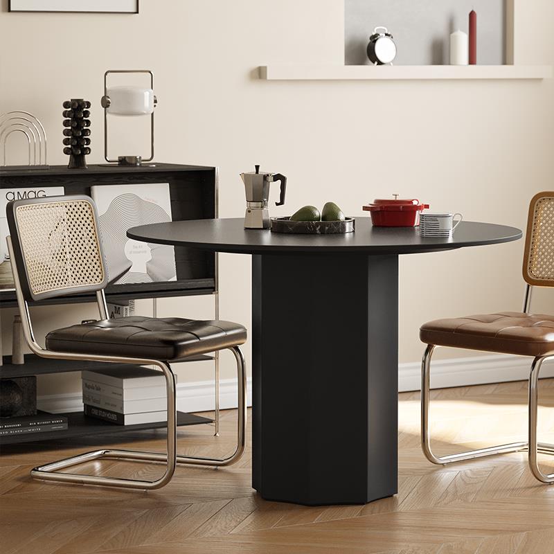 岩板圆餐桌北欧现代简约客厅家用小户型轻奢纯黑意式极简圆形饭桌