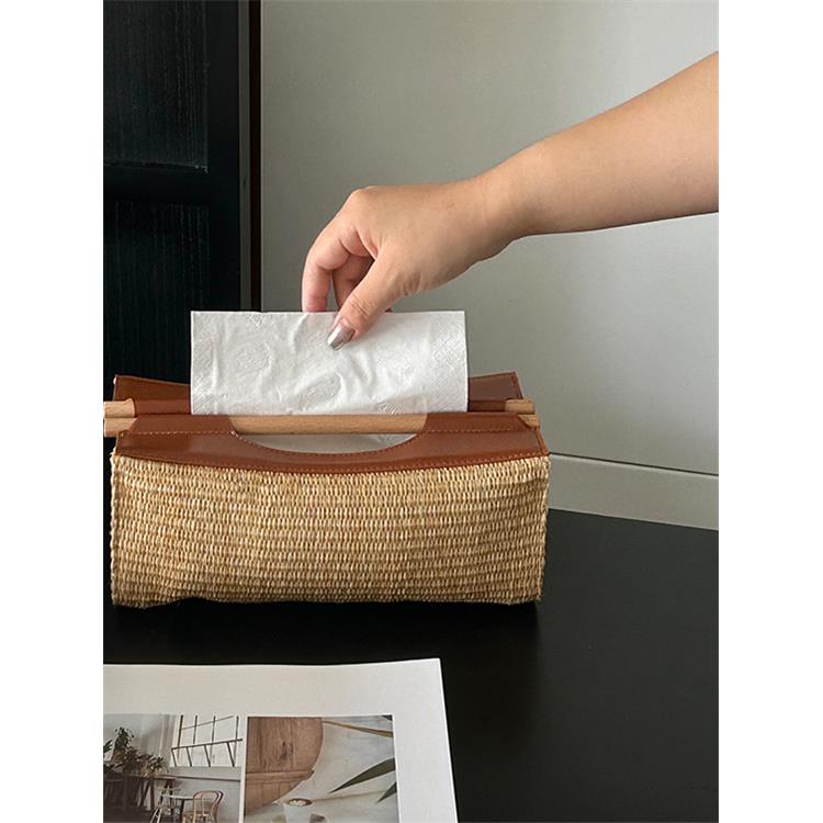 SilentWind中古编织皮革纸巾盒家用客厅玄关餐巾收纳盒桌面抽纸盒