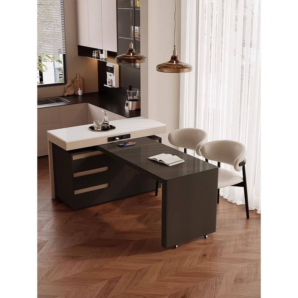 2025新款可旋转岛台餐桌一体式小户型家用伸缩多功能厨房岩板导台