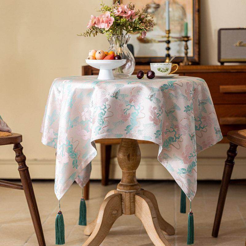 新中式桌布粉色国潮风法式小圆桌布高级感小茶几防尘盖布桌布盖巾,居家布艺,桌布,淘宝优惠券,粉丝福利购,淘宝优惠卷