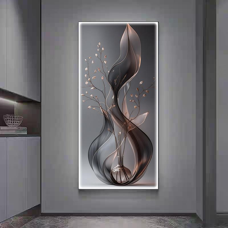 现代简约玄关led灯画发光挂画客厅轻奢竖版晶瓷画走廊过道壁画