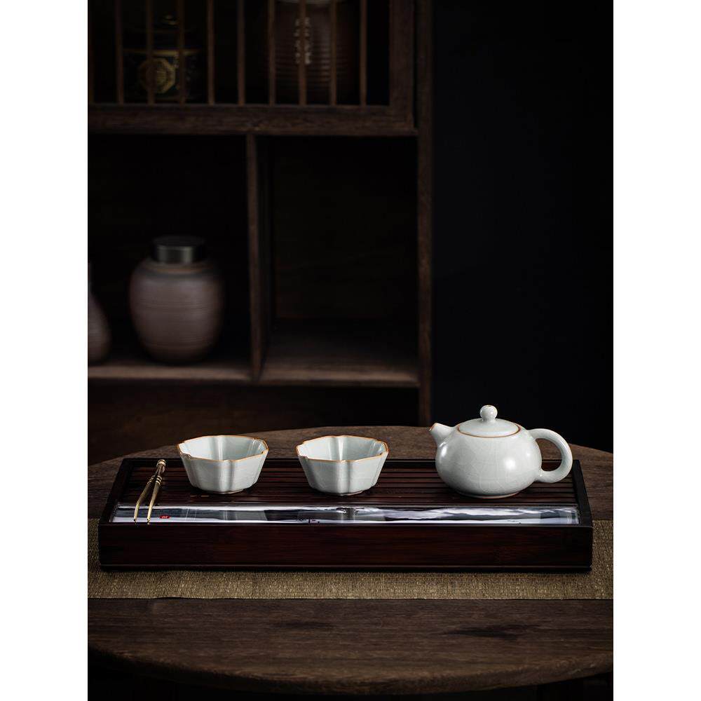 台湾丰子汝窑【西施壶茶具】一壶两杯天青汝瓷西施壶功夫茶具
