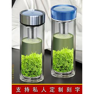 万象双层玻璃杯男士高档茶杯大容量车载便携杯子防烫喝茶水杯V148