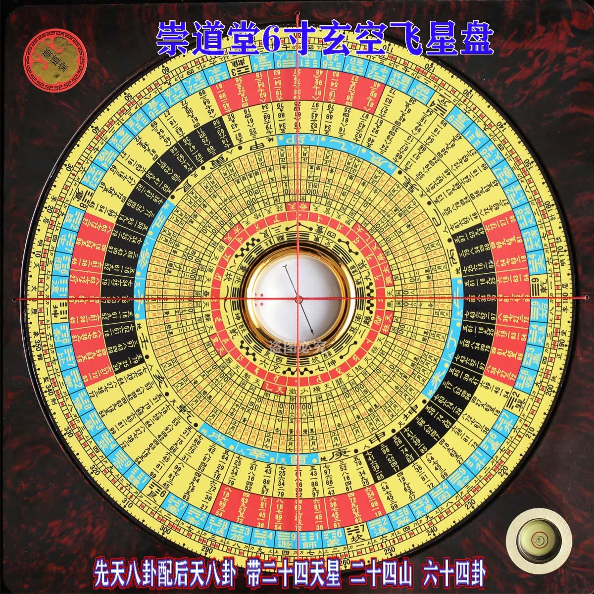 崇道堂新款风水罗盘高精度专业李氏玄空飞星6寸8寸金锁玉关电木盘