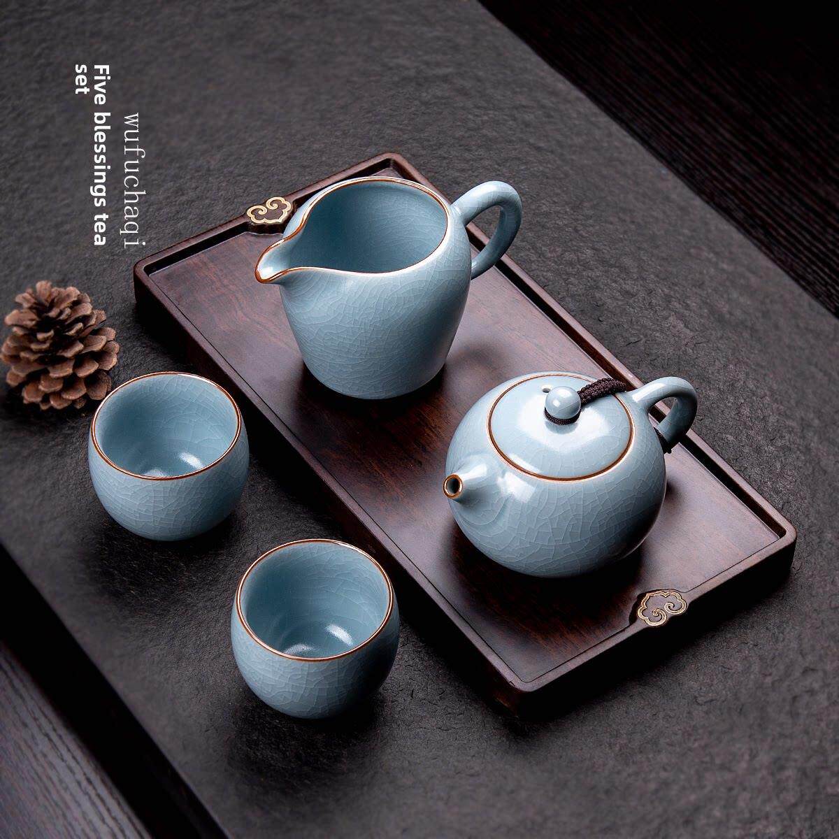 轻奢汝窑茶具套装小型家用高端一壶二杯两人功夫茶具泡茶壶覆古