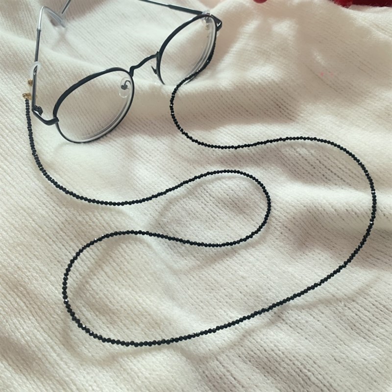 天然黑尖晶石眼镜链女时尚极细2mmF锁骨项链百搭小众口罩墨镜防丢