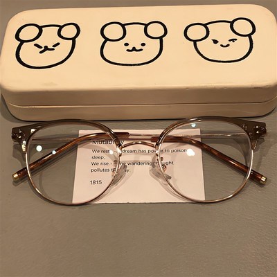 超轻冷茶色近视眼镜框女素v颜显脸小可配度数复古椭圆半框眼睛框