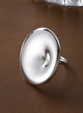国潮重工光面水波纹开口戒指女小众设计高级感夸张个性圆盘指环