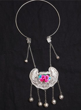 春风屿民族风苗银刺绣老绣锦鲤鱼长命锁大项圈搭配旗袍汉服袍子15