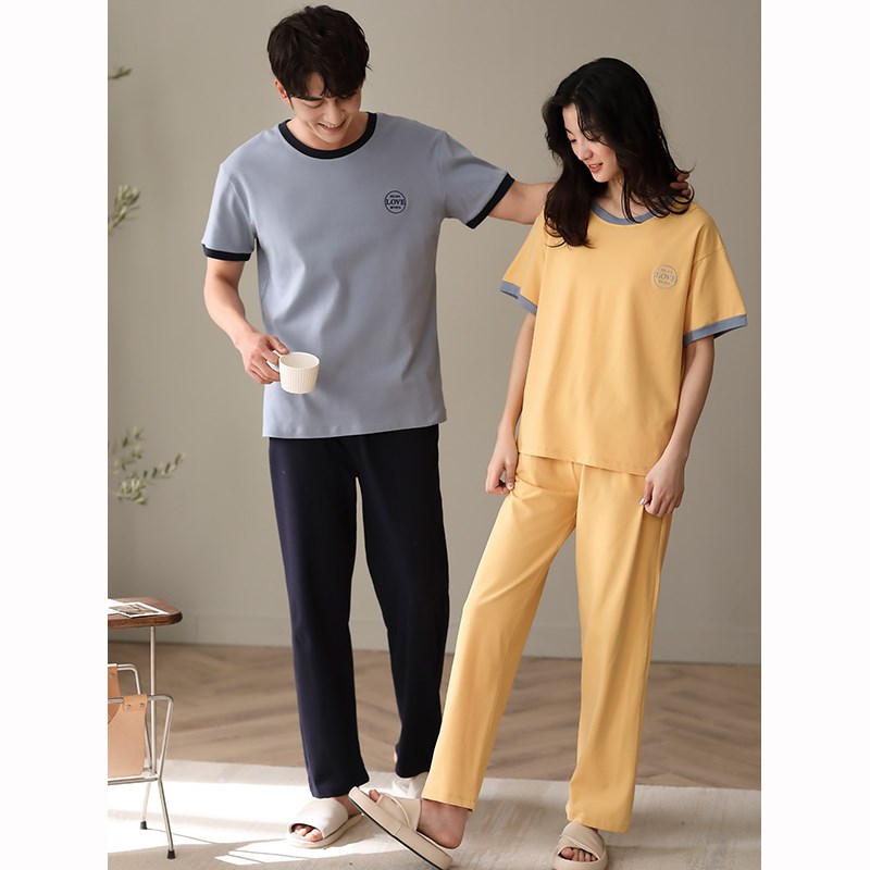 情侣睡衣夏季短袖长裤休闲v运动家居服男可外穿春秋纯棉薄款套装