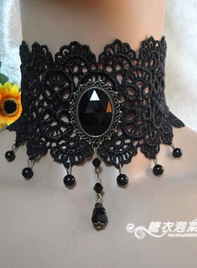 新品加宽颈纹遮盖蕾丝黑白色珍珠颈配饰 短款蕾丝镶钻脖带项链