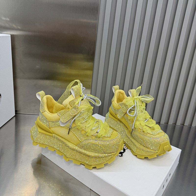 满钻透气老爹鞋女款真皮百搭厚底休闲鞋女运动鞋女鞋2025夏季彩色