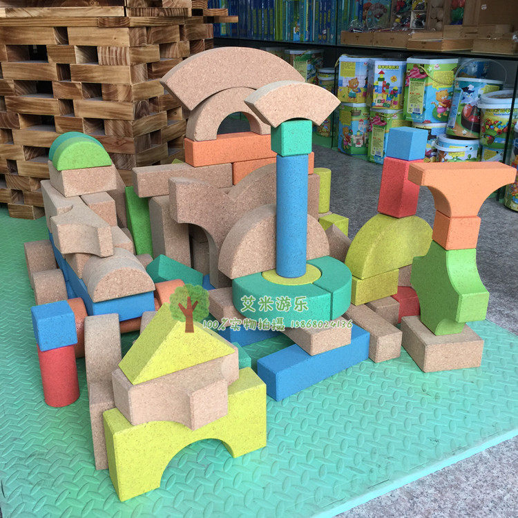 精品天然软木单元积木环保无公害儿童大型彩色积木建构区拼搭积木