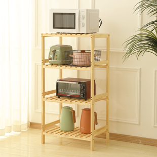 移动厨房放微波炉烤箱空气炸锅的实木架子置物Q架落地式储物架层