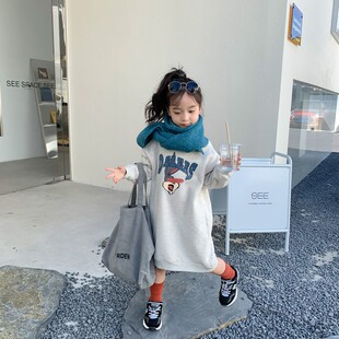 女童秋冬装连衣裙长袖2021洋气小女孩宝宝卫衣加绒儿童裙子中长款
