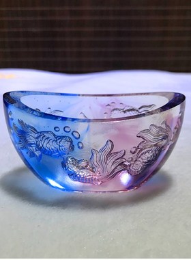琉璃元宝鱼缸鱼聚宝盆摆件小号家居客厅酒柜玄关风水招财镇宅礼物