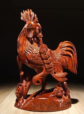 花梨木雕鸡摆件红木工艺品实木质雕刻十二生肖家居客厅办公装饰品