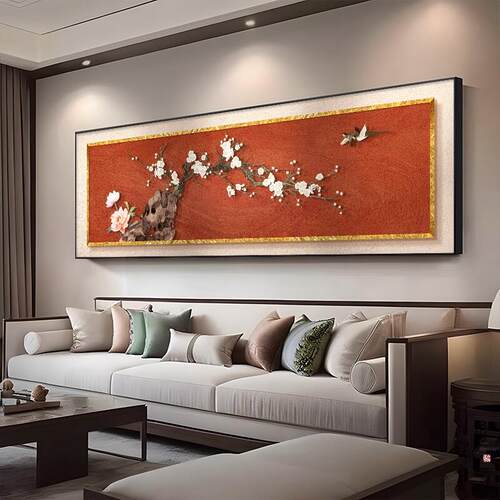 新中式喜上枝头客厅装饰画中国风花鸟沙发背景墙挂画寓意好壁画