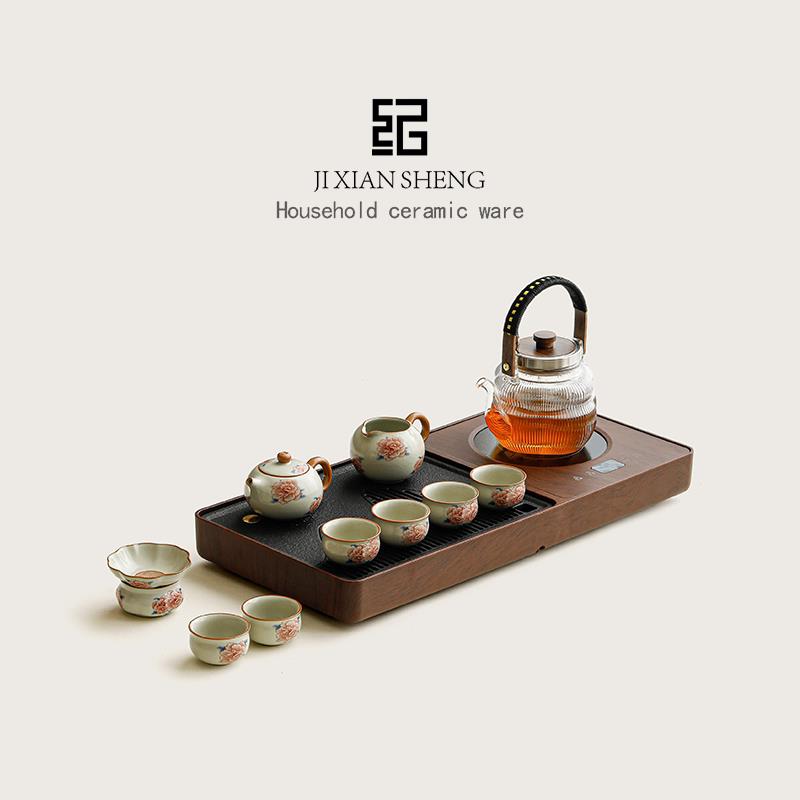 汝窑茶具套组茶盘茶台烧水壶一体整套轻奢高档送长辈乔迁生日礼物