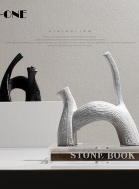 Rzone 黑白极简创意猫咪摆件高级感艺术高档客厅轻奢软装饰品摆设