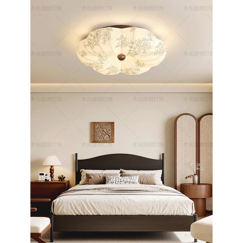 法式中世纪风格宋朝美学织物印花花朵覆古护眼主卧房间灯