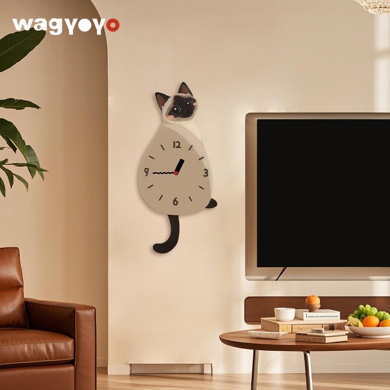 原创暹罗猫挂钟猫咪周边静音时钟客厅装饰生日礼物尾巴摆动