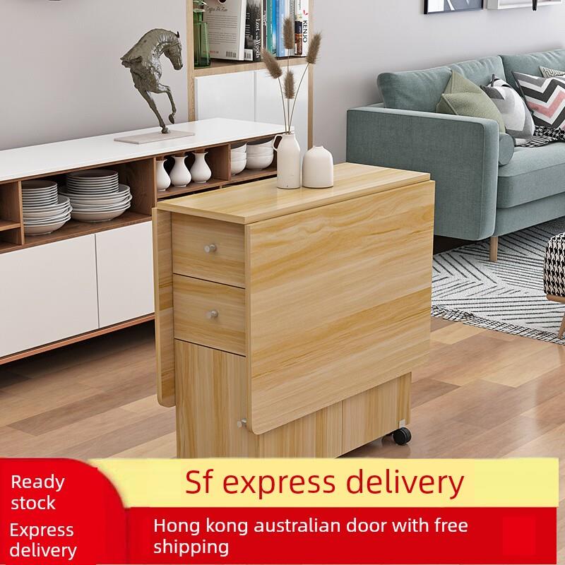 香港包邮折叠餐桌家用小户型可移动带轮长方形多功能4人6人简易吃