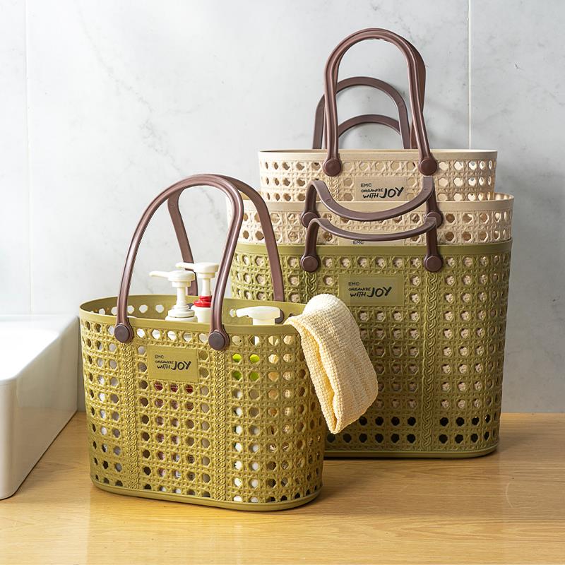 日本洗澡提篮家用洗漱篮子仿藤编收纳筐塑料游泳大号宿舍浴室浴筐