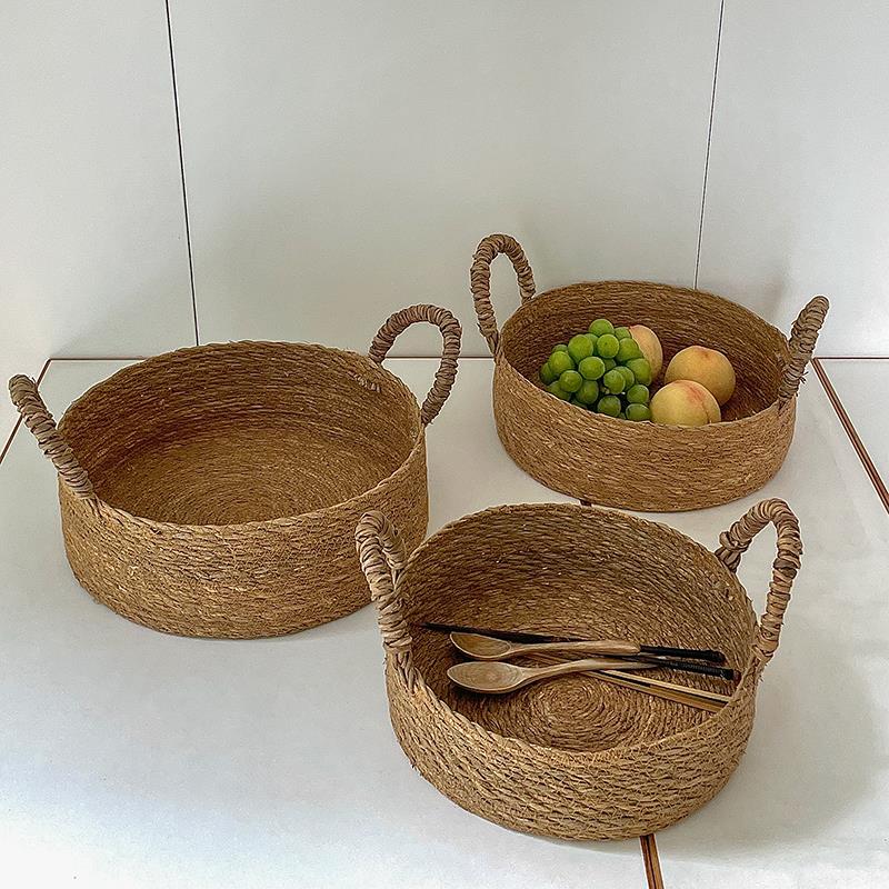 斯里兰卡进口海草编织收纳篮家用双耳手提编织篮居家装饰摆件