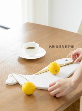 若奈家居 天然大理石切菜板食品级牛扒盘锅垫黄铜镶嵌艺术托盘板