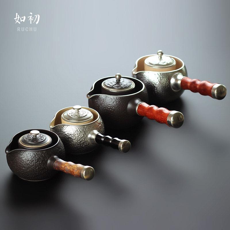 陶瓷茶壶煮茶器黑晶炉煮茶壶功夫茶具蒸茶器泡茶炉黑茶普洱侧把泡