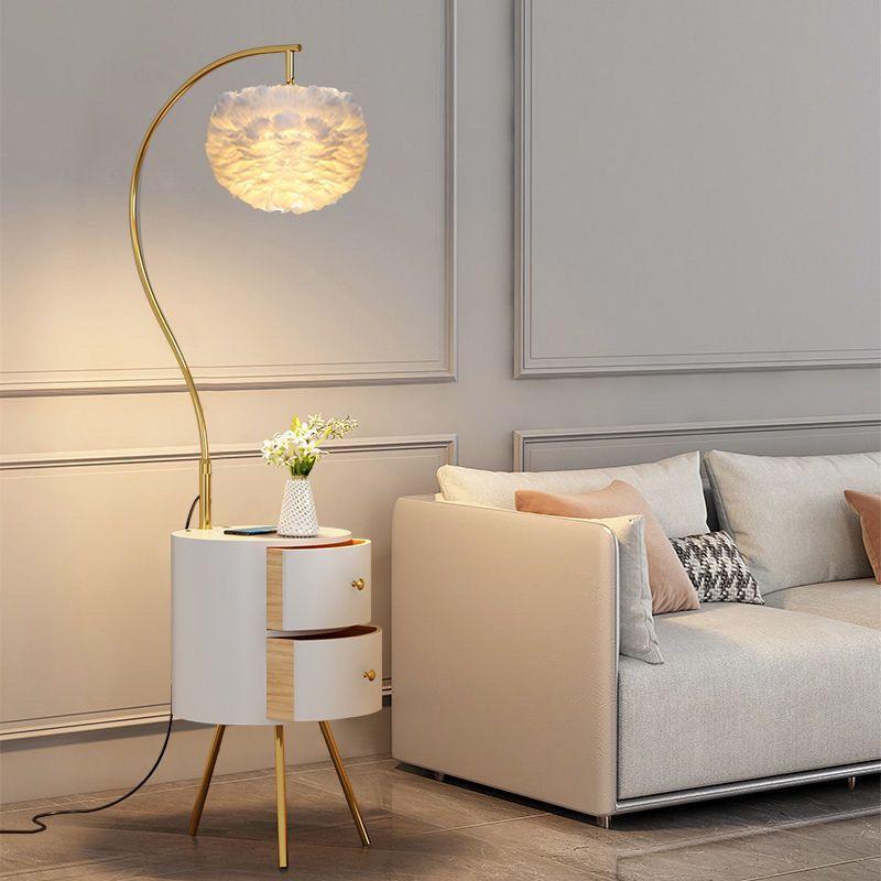 网红落地灯客厅沙发边轻奢茶几置物架北欧抽屉卧室床头柜一体台灯