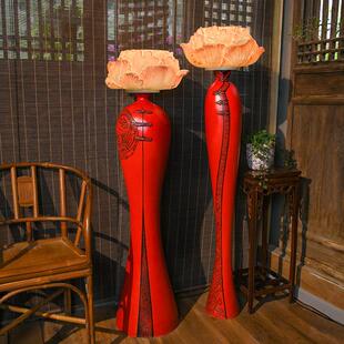 新中式古代落地灯艺术古典坐地埋灯饭厅客厅茶室装饰红色高花瓶灯