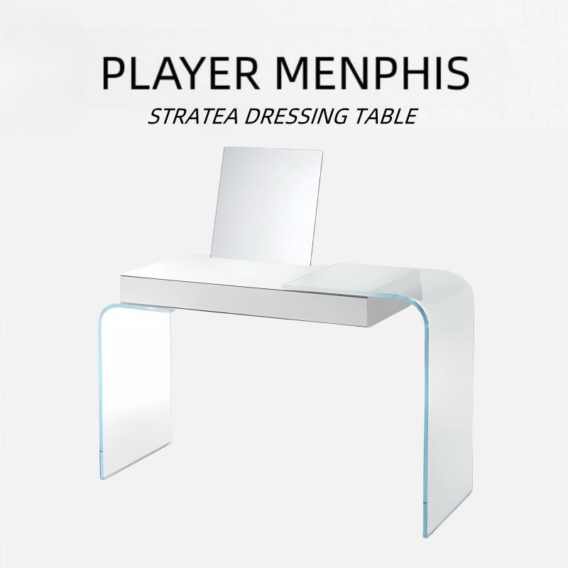 意式极简化妆台带镜子卧室现代简约小户型化妆桌高级轻奢玻璃书桌