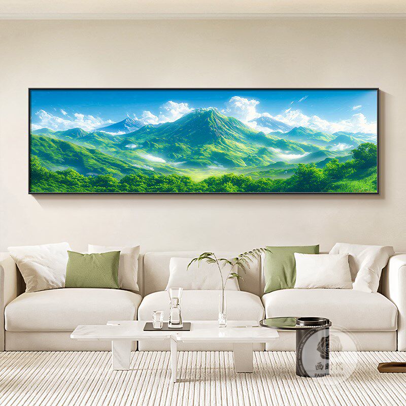 青山图客厅西墙装饰画现代简约大气沙发背景墙挂画背有靠山风景画