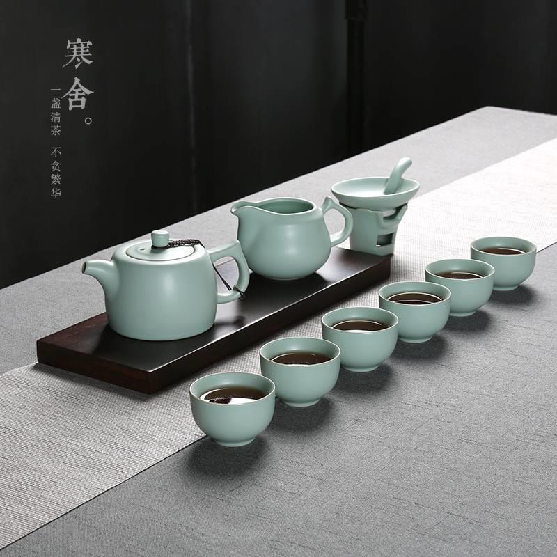 汝窑茶具陶瓷功夫茶具套组家用客厅简约汝瓷开片整套茶壶茶杯