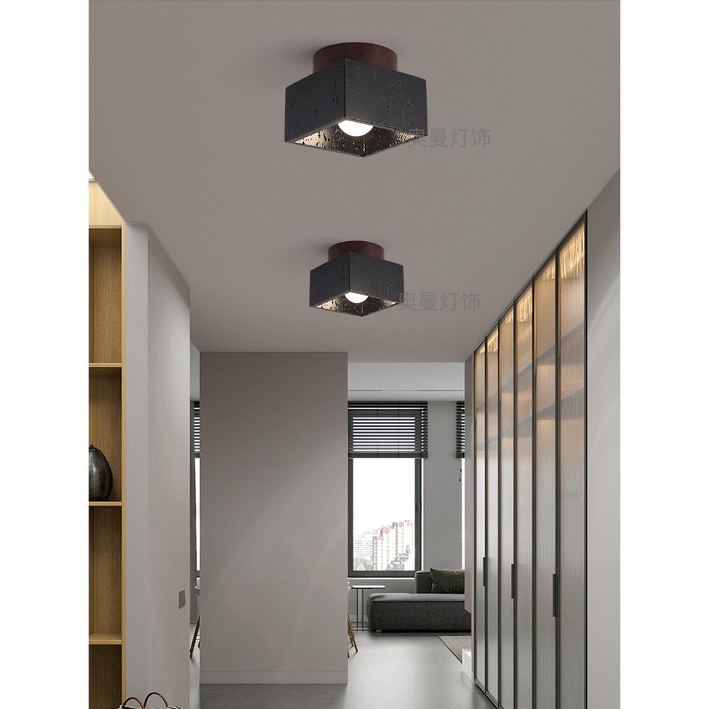 简约现代过道吸顶灯黑色石灰华意大利极简主义黑色走廊入口家斯堪