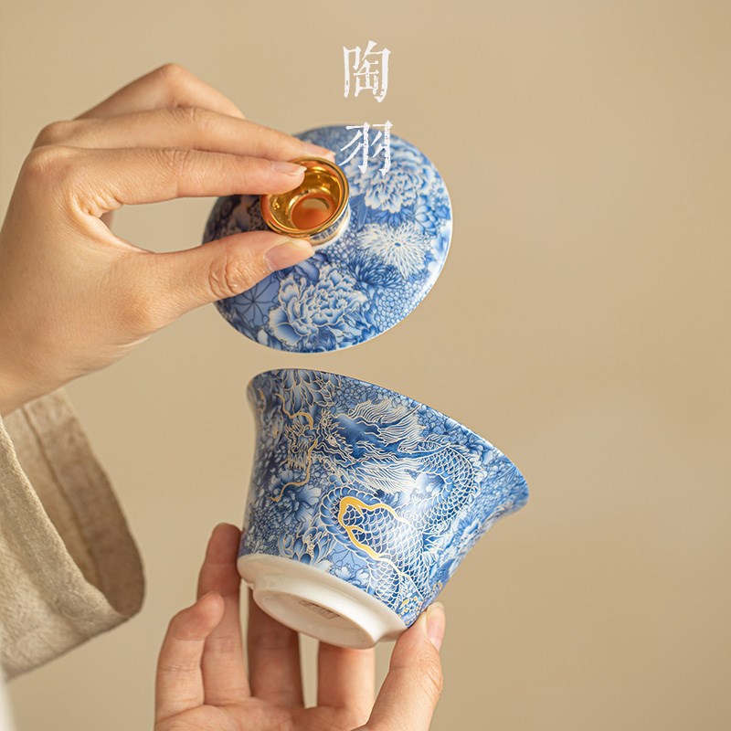 掐丝银三才可旋转悬停盖碗大号单个带盖陶瓷茶具高档珐琅彩泡茶碗