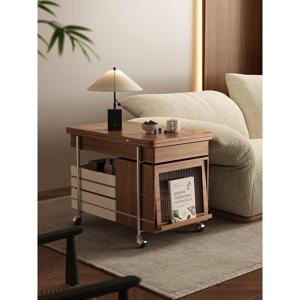 全慕折叠边几新款小户型家用茶桌沙发边柜客厅可移动推车高级茶几