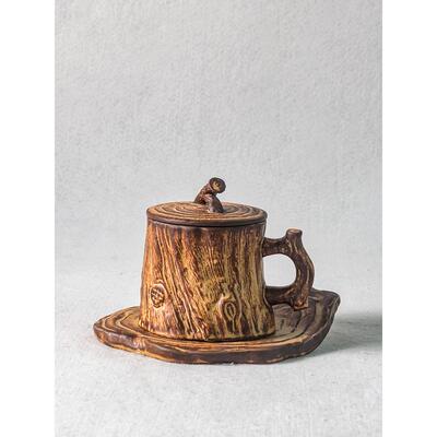 手工粗陶咖啡杯个性带把手冲咖啡马克杯创意复古艺术拉花杯日式