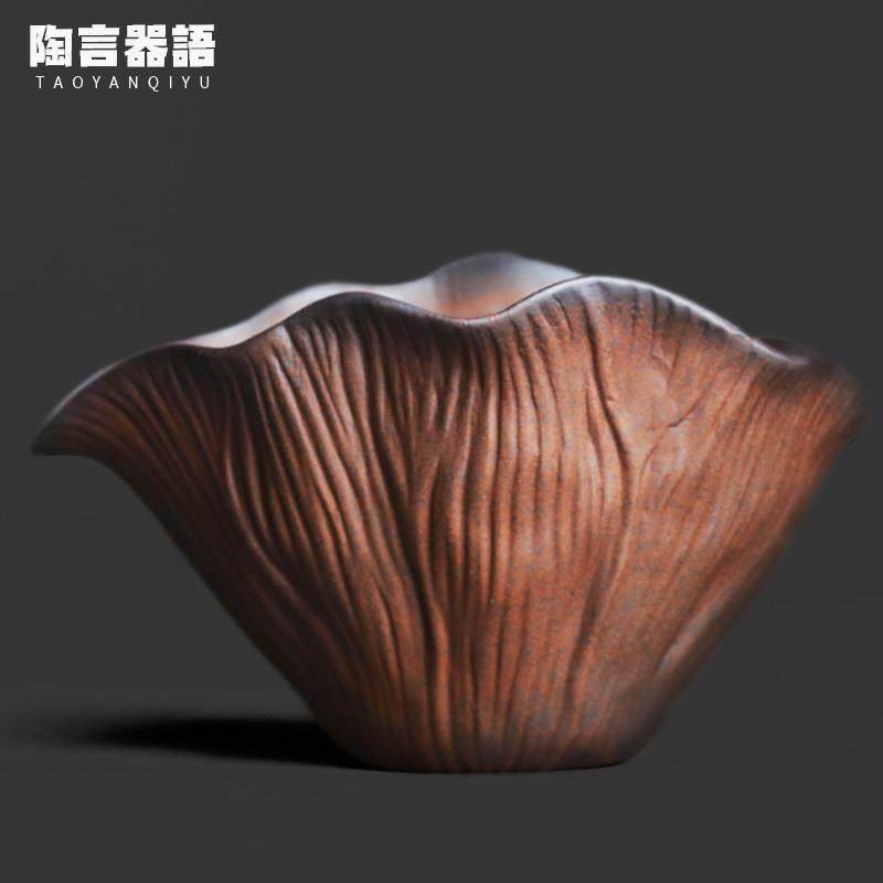 覆古粗陶老岩泥荷叶手抓公道杯中式功夫茶道配件茶海分茶器均水杯,餐饮具,公道杯,淘宝优惠券,粉丝福利购,淘宝优惠卷