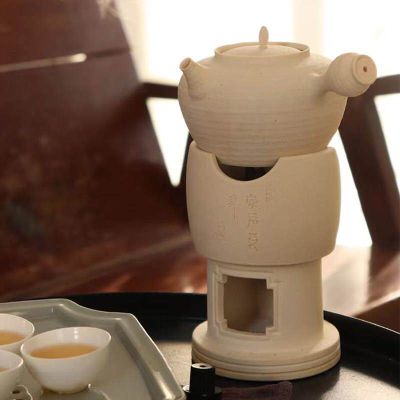 围炉煮茶全套白泥炭火炉茶室取暖煮茶炉户外可携式炉老岩泥侧把壶